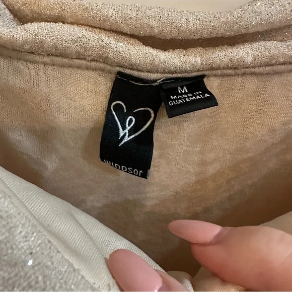 Windsor Medium Champagne Gold Glitter Off The Shoulder Evening Formal Gown Dress - Picture 7 of 7